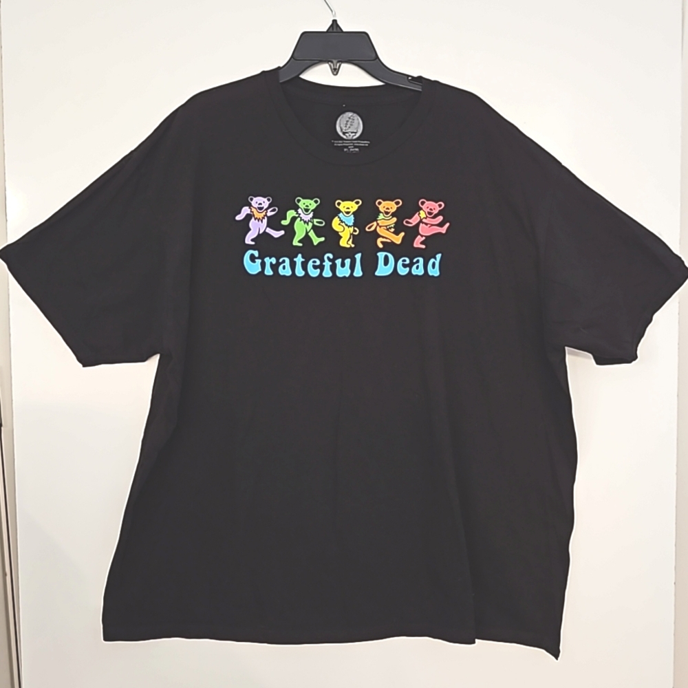 Grateful Dead rainbow color dancing bears black short sleeve tee 3XL band merch.